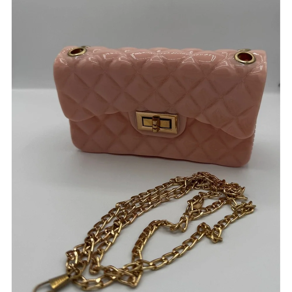 Jelly Crossbody Bag Womens Mini Pink Quilted Gold Chain Strap Barbicore